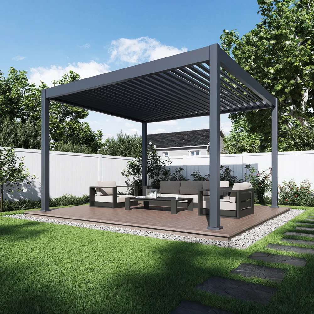 Pergola Aluminiowa Ogrodowa 360x400 cm DELUXE – Wolnostojąca, Elektryczna + LED - obrazek 4