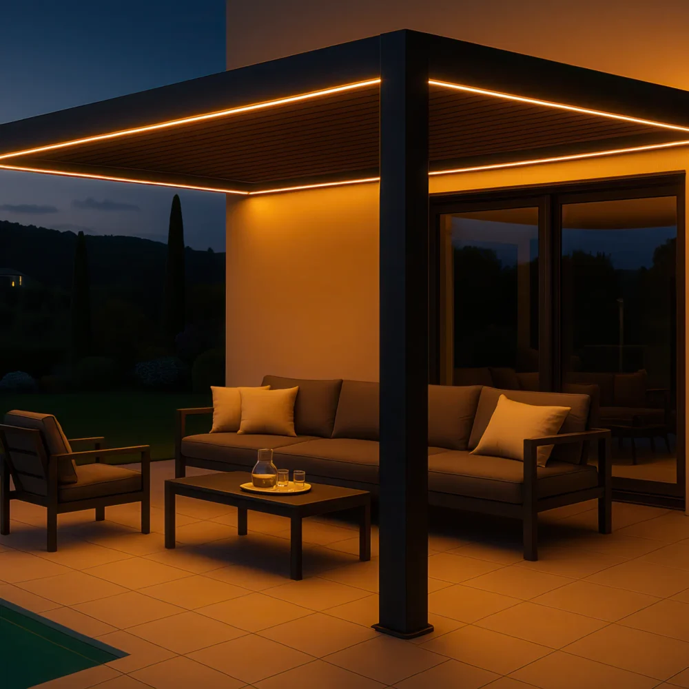 Pergola Aluminiowa Ogrodowa 300x400 cm DELUXE – Ścienna, Elektryczna + LED - obrazek 4