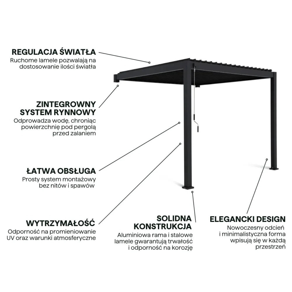 Pergola Aluminiowa Ogrodowa 300x400 cm LOOK – Ścienna, Stalowe Lamele - obrazek 5