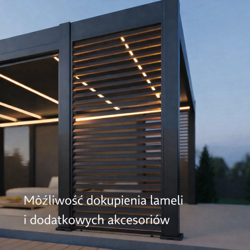Pergola Aluminiowa Ogrodowa 365x662 cm PRESTIGE – Wolnostojąca, Elektryczna + LED - obrazek 3