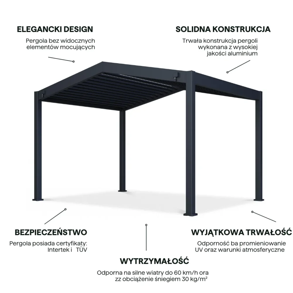 Pergola Aluminiowa Ogrodowa 300x400 cm SUMMIT - Wolnostojąca, Wysokie Zadaszenie - obrazek 5