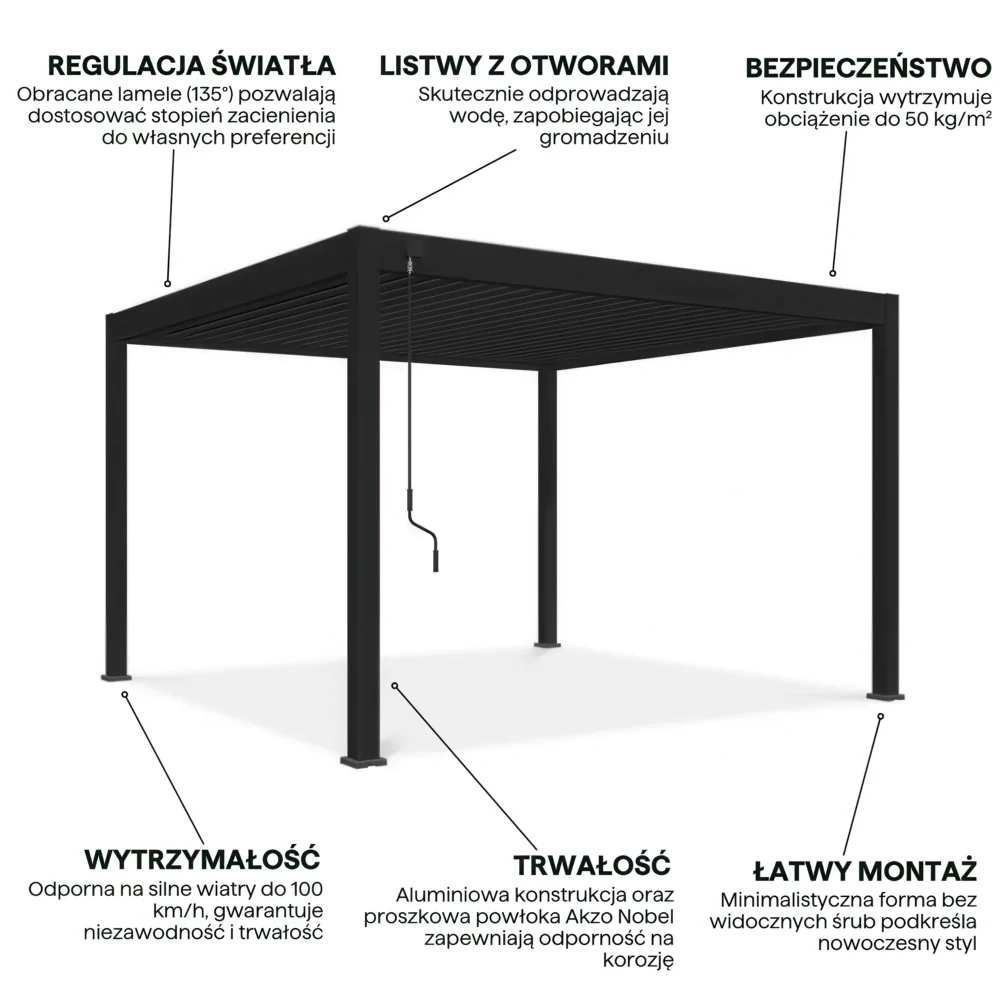 Pergola Aluminiowa Ogrodowa 360x600 cm DELUXE – Wolnostojąca, Wzmocniona Konstrukcja - obrazek 3