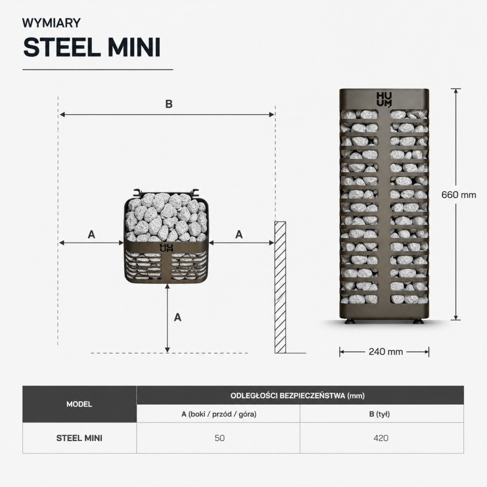 Huum STEEL MINI 3,5 kW - Piec do Sauny Elektryczny - obrazek 4